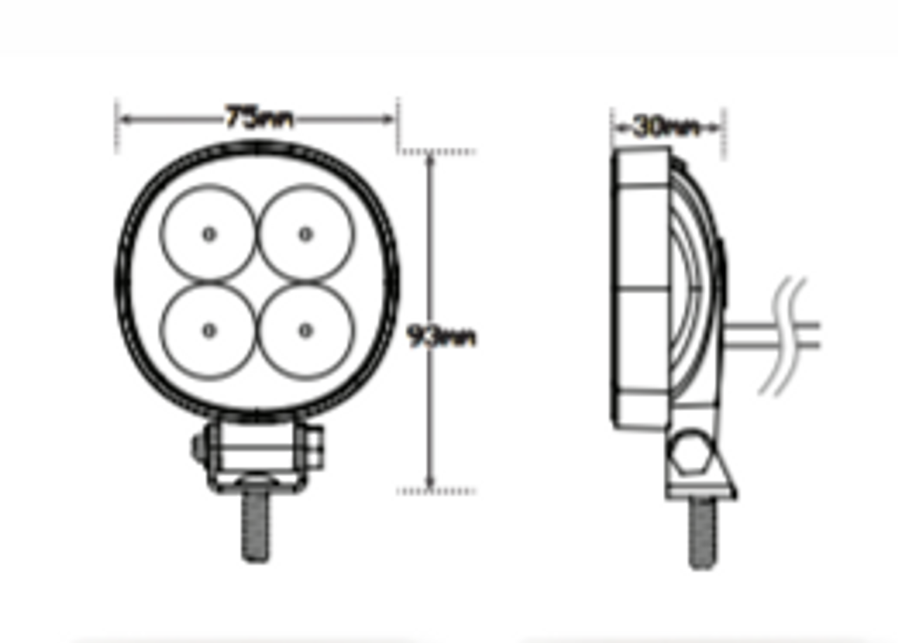 Line Drawing - 7512WM - High Powered Flood Lamp White Housing Multi-Volt 12v & 24v Single Pack 600 Lumens. AL. Ultimate LED.