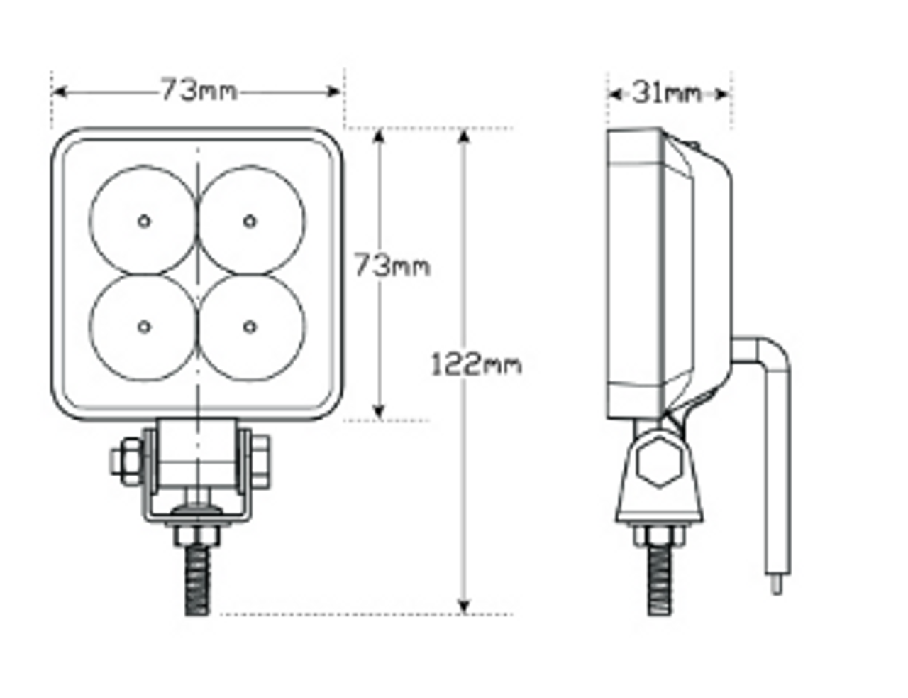 Line Drawing - 7312WM - Flood Lamp 12 Watt Flood Work or Reverse Lamp White Housing Multi-Volt 12v & 24v Single Pack. AL. Ultimate LED. 