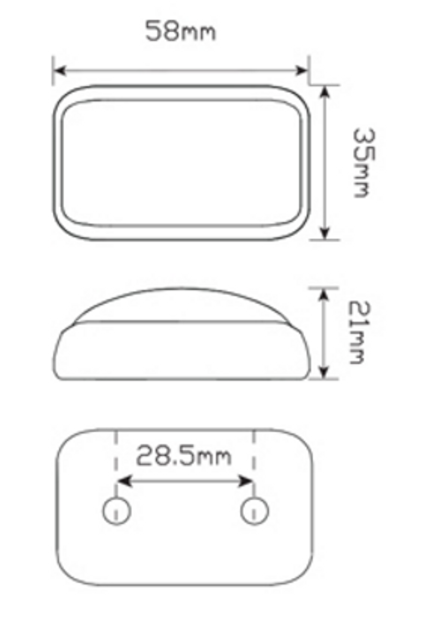 Line Drawing - 35AM - Side Direction Indicator Marker Light Multi-Volt 12v & 24v. Caravan Friendly. Blister Single Pack Black Housing Amber Lens & Amber LED. LED Auto Lamps Ultimate LED. 