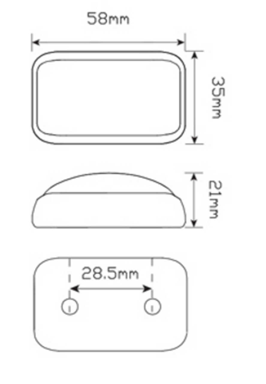 Line Drawing - 35ARM - Side Marker Light Multi-Volt 12v & 24v. Caravan Friendly. Blister Single Pack Black Housing Clear Lens & Amber, Red LED, LED Auto Lamps. Ultimate LED.   