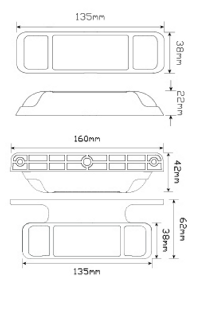 Line Drawing - 38ARM - Side Marker Light with Reflex Reflector Multi-Volt 12v & 24v. Caravan Friendly. Blister Single Pack Black Housing Amber, Red Lens & Amber, Red LED Low Profile. LED Auto Lamps. Ultimate LED. 