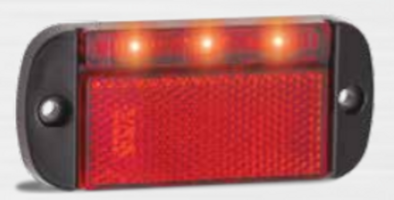 44RME  - Rear End Outline Marker Light with Red Reflector Multi-Volt 12v & 24v. Caravan Friendly. Blister Single Pack Black Housing Red Lens & Red LED. LED Auto Lamps. Ultimate LED. 