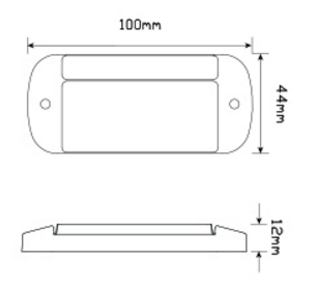 Line Drawing - 44WME - FFront End Outline Marker Light with White Reflector Multi-Volt 12v & 24v Blister Single Pack Black Housing Clear Lens & White LED. Caravan Friendly. LED Auto Lamps.Ultimate LED.  