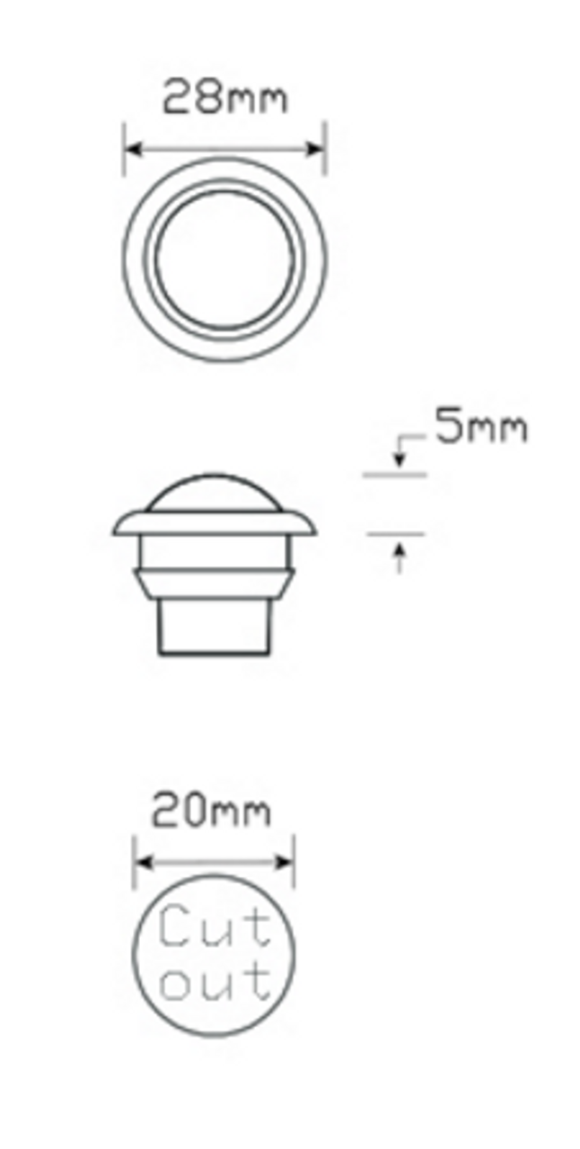 Line Drawing - 181RME - Rear End Marker Light. 181 Series Multi-Volt 12v & 24v 28mm Round Blister Single Pack Red Lens & Red LED Rubber Housing. Autolamp. Ultimate LED.