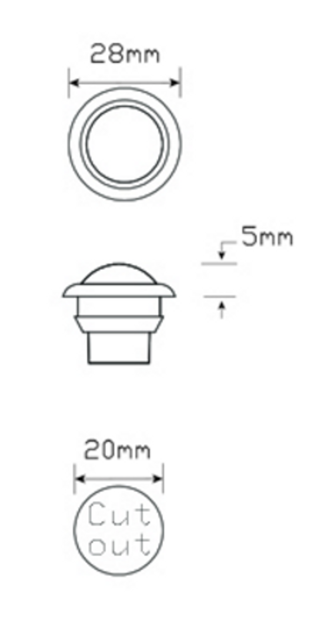 Line Drawing - 181AME - Side Marker LED Light. 181 Series Rubber Housing Multi-Volt 12v & 24v 28mm Round Blister Single Pack Amber Lens & Amber LED. LED Auto Lamps. Ultimate LED.