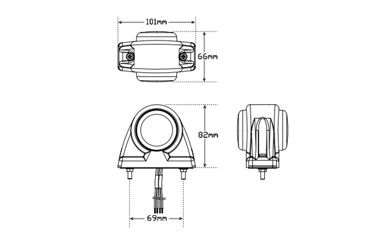 Line Drawing - 1004ARM - Side Marker Light Multi-Volt 12v & 24v Blister Single Pack Amber, Red Lens & Amber, Red LED. LED Auto Lamps. Ultimate LED.  