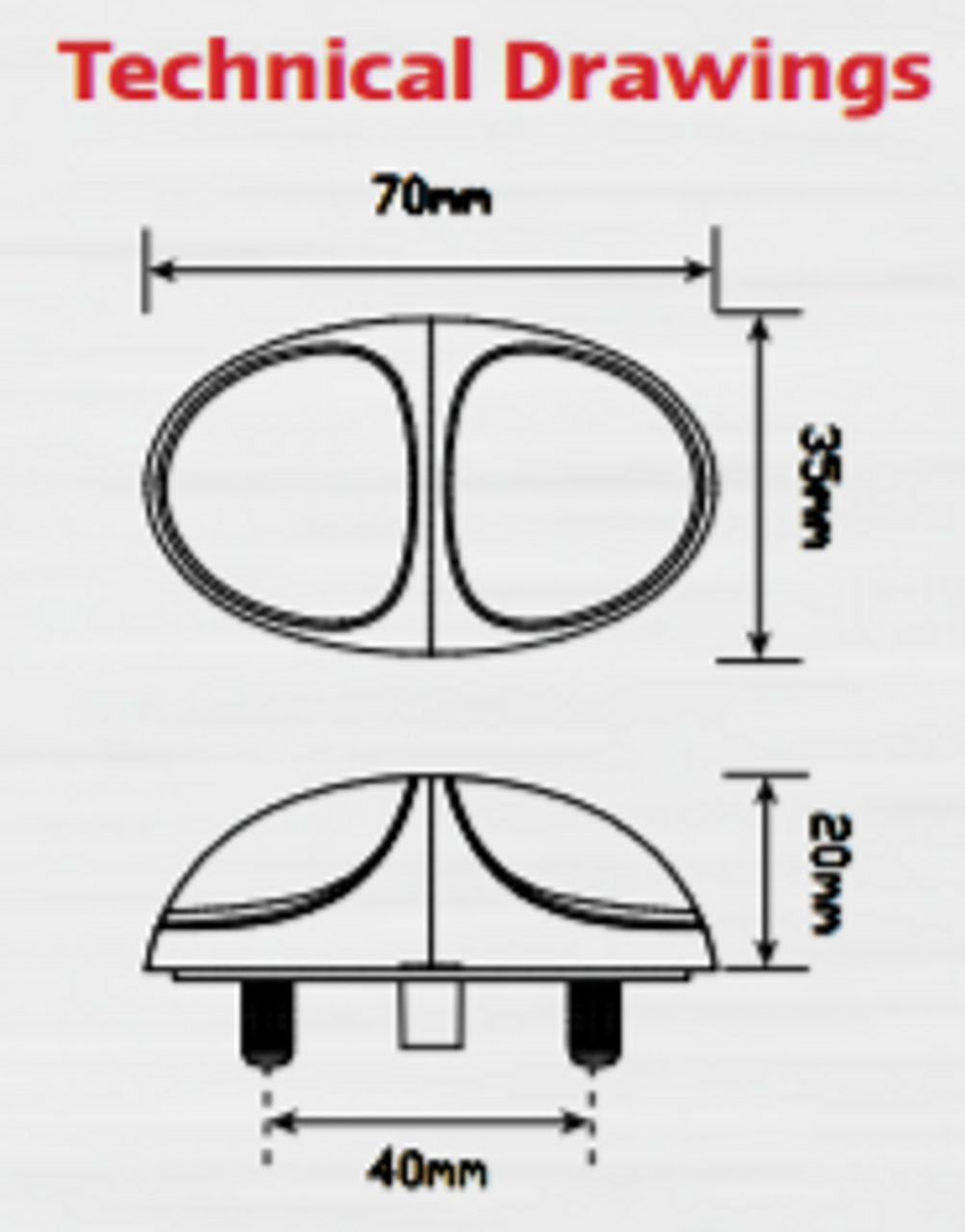 Line Drawing - 37CRM - Rear End Outline Marker Light with Chrome Base & Coloured Lens Multi-Volt 12v & 24v. LED Auto lamps. Ultimate LED.