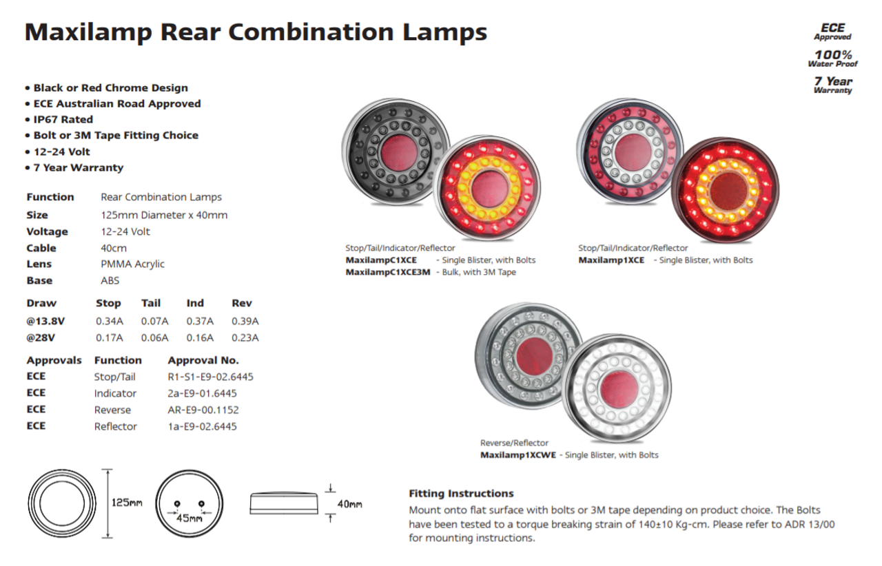 Genuine Maxilamp LED Tail Light Unit. 5 inch Round Stop, Tail, Indicator with Reflector Light Coloured Outer Lens Multi-Volt 12v & 24v. Single Pack. LED Auto Lamps. Complete Taillight Assembly. MAXILAMP1XRE. ADR Approved. 7 Year Warranty