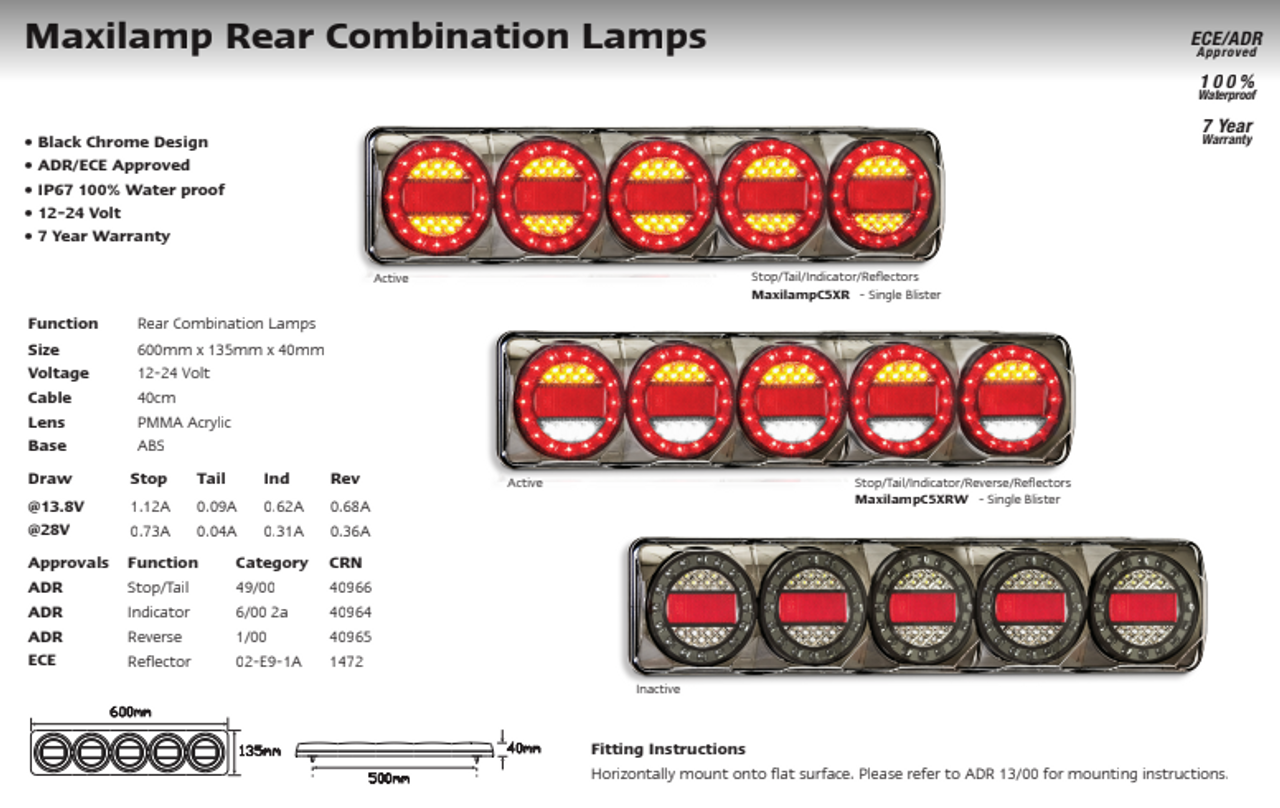 Data Sheet - MAXILAMPC5XR - Modern & Stylish Maxilamp 5 Stop, Tail, Indicator with Reflector. Multi-Volt 12v & 24v Blister Single Pack. LED Auto Lamps. Ultimate LED. 