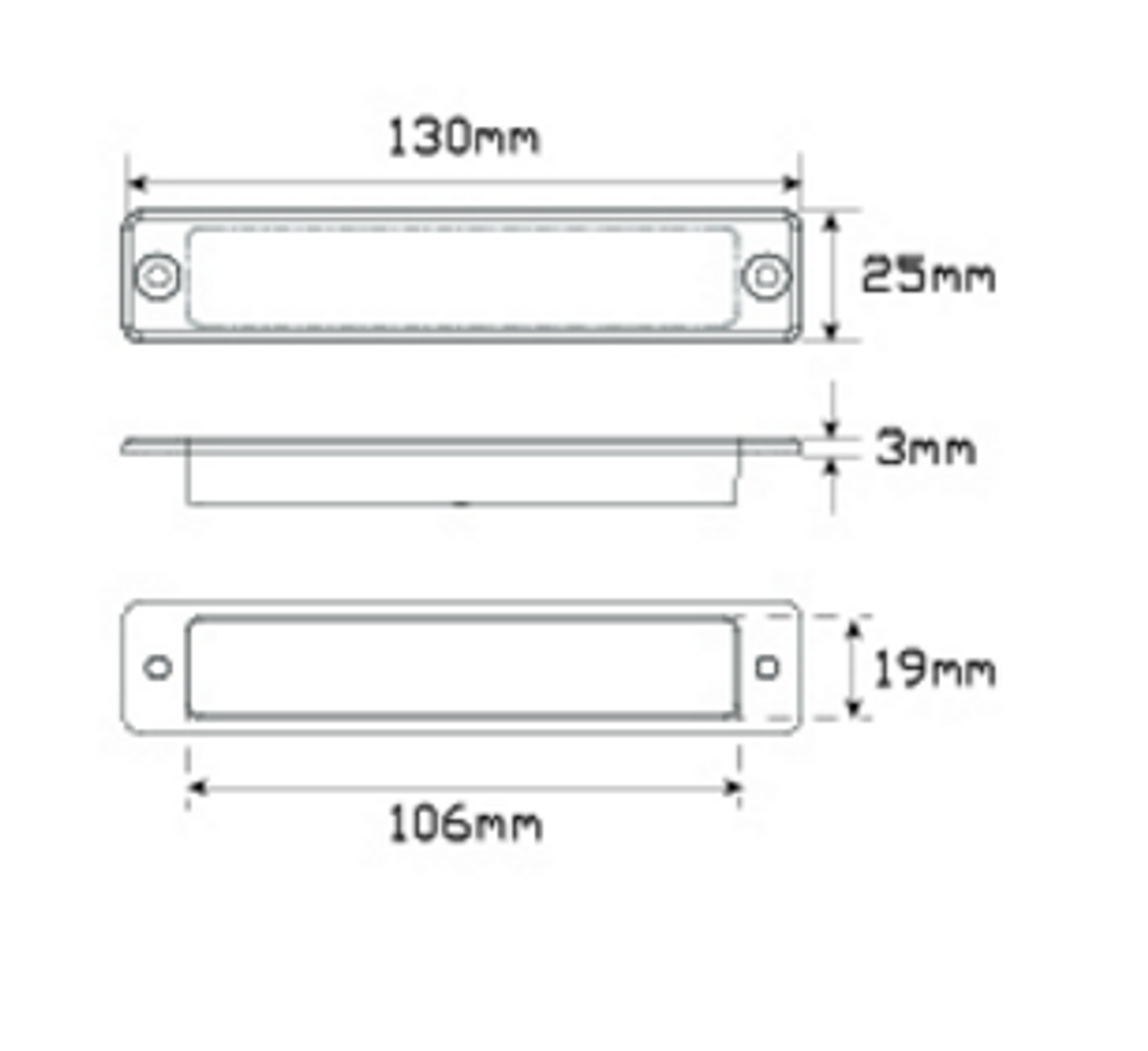 25 Series Line Drawing - 25R12  - Stop, Tail Light Twin Function Lamp 12v. Red Lens & Red LED. LED Auto Lamps. Ultimate LED.  