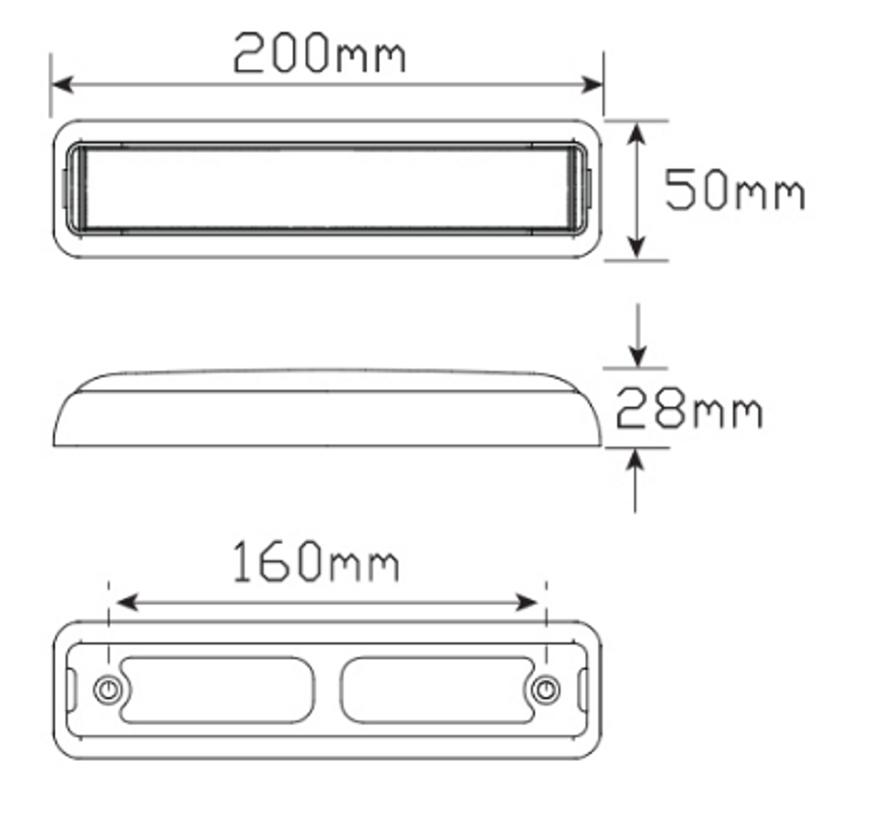 Line Drawing - 200BRM - Stop Tail Light Single Function Lamp Multi-Volt 12v & 24v. Black Housing Red Lens & Red LED. LED Auto Lamps. Ultimate LED. 