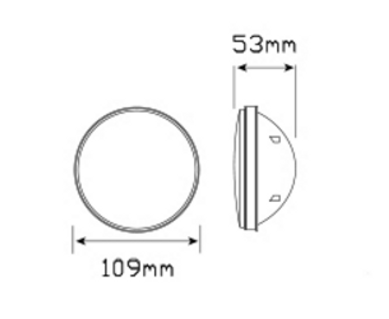 Line Drawing - 110RMG - Stop Tail light Round, Multi-Volt 12v & 24v with Black Grommet & Plug Included Single Pack. Red Lens & Red LED. LED Auto Lamps. Ultimate LED. 