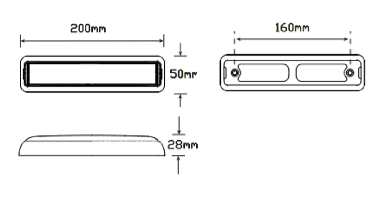 Line Drawing - 201BSTIM - Stop, Tail, Indicator Black Bracket Multi-Volt 12v & 24v. Single Pack. AL. Ultimate LED.