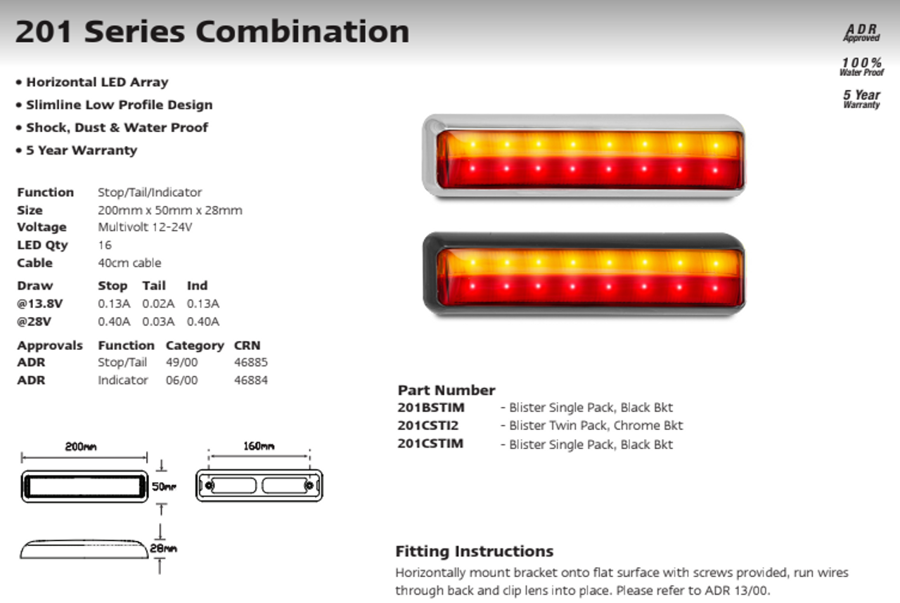 Data Sheet - 201BSTIM - Stop, Tail, Indicator Black Bracket Multi-Volt 12v & 24v. Single Pack. AL. Ultimate LED.