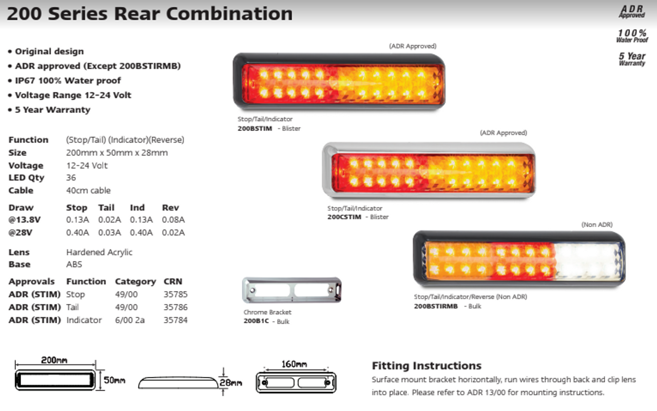 Data Sheet - 200BSTIM - Stop Tail Indicator Light Multi-Volt 12v & 24 Volt. Black Housing Clear Lens & Red & Amber LED. Single Pack. LED Auto Lamps. Ultimate LED. 
