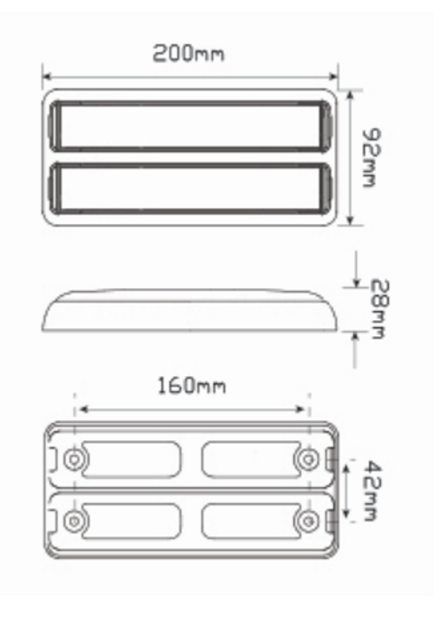 Line Drawing - 200BARM - Stop, Tail, Indicator Black Bracket Multi-Volt Single Pack. AL. Ultimate LED. 