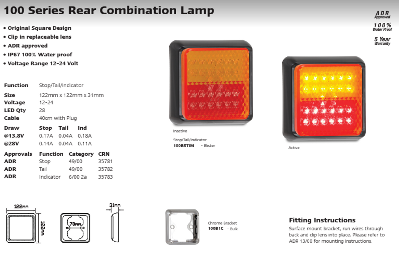 Data Sheet - 100BSTIM - Stop, Tail, Indicator Multi-Volt 12v & 24v Single Pack. AL Ultimate LED. 