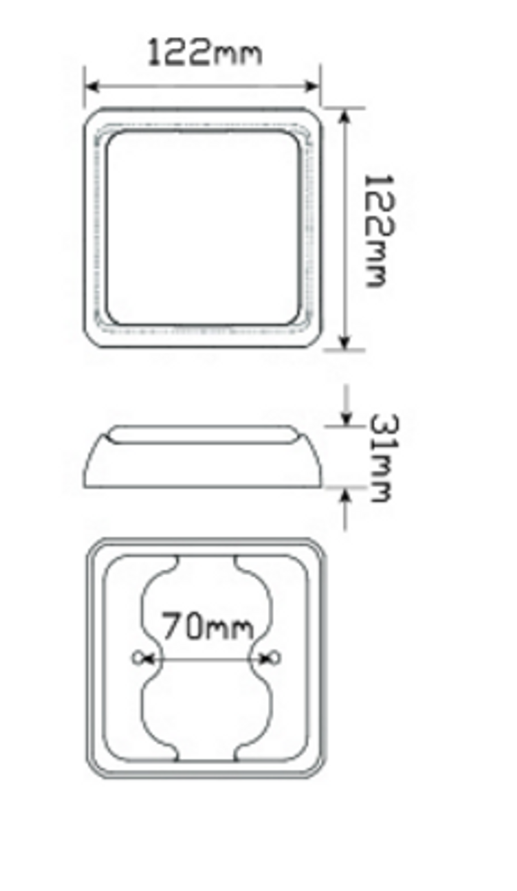 Line Drawing - 100RM - Stop, Tail Light Multi-Volt 12v & 24v Single Pack. AL. Ultimate LED. 