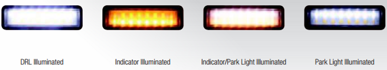 3 Functions. Daytime Running - White. Indicator - Amber. Park Light - White. Clear Lens