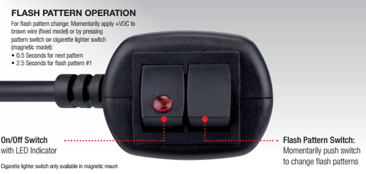 Switch System for the Magnetic Light - RB112MY - Low Profile, Amber Safety Rotation and Strobe Beacon.  Magnetic Mount. 10-30v DC. Class 1 Certified. Roadvision. Ultimate LED. 