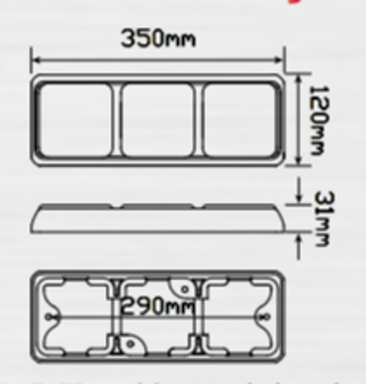 Line Drawing - 100BARRM - Stop, Tail, Indicator Triple Light Multi-Volt 12v & 24 Volt. Caravan Friendly. Blister Single Pack, Red and Amber Lens & Red and Amber LEDs. LED Auto Lamps.  Ultimate LED. 