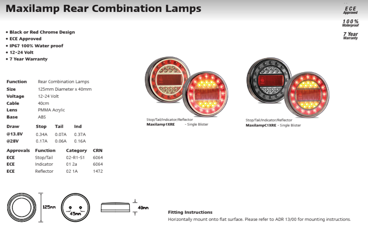 Data Sheet - MAXILAMPC1XRE - Modern and Stylish Maxilamp Stop, Tail, Indicator with Reflector Light. Outer Smoked Lens. 12v & 24 Volt DC. Single Pack. LED Auto Lamps. Ultimate LED.