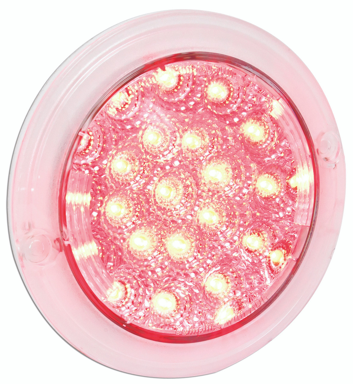 102RCM - Stop, Tail Round Light with Clear Lens. Recess Mount, Screw Secured. Multi-Volt 12v & 24v. Blister Single Pack. LED Auto Lamps. Ultimate LED. 