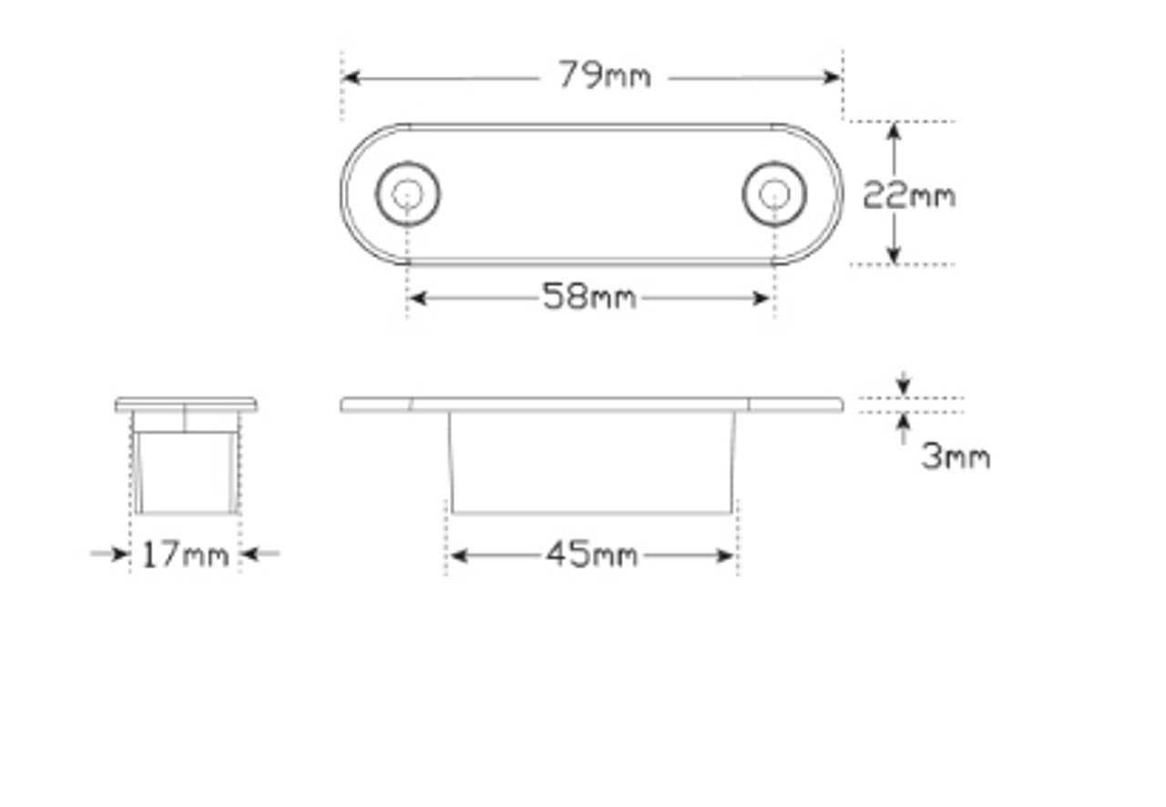 Line Drawing - 7922AM2 - Amber Side Marker LED Clearance Light Multi-Volt 12v & 24 Volt Twin Pack Amber Lens & Amber LED Flush Mount. LED Auto Lamps. Ultimate LED. 