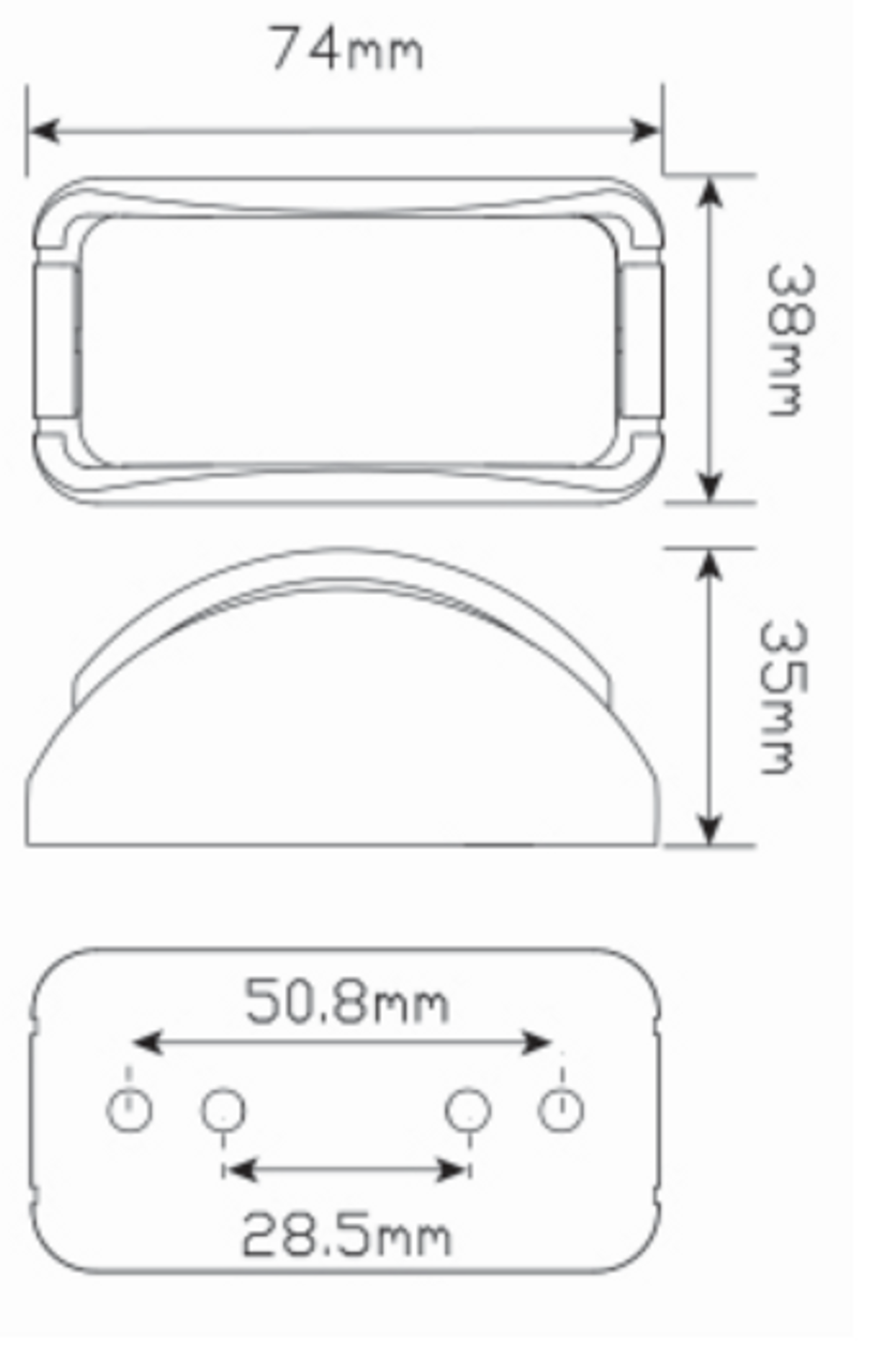 Line Drawing - 42CRMB - Rear End Outline Marker Light Multi-Volt 12v & 24v. Caravan Friendly. Single Pack Chrome Bracket Clear Lens & Red LED. LED Auto Lamps. Ultimate LED. 