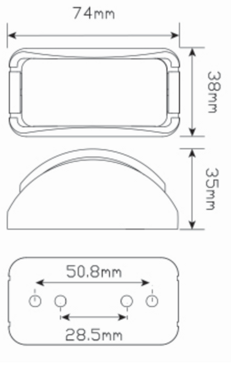 Line Drawing - 42AM - Side Direction Indicator Light Multi-Volt 12v & 24v, Black Bracket Clear Lens Single Pack. AL. Ultimate LED.  