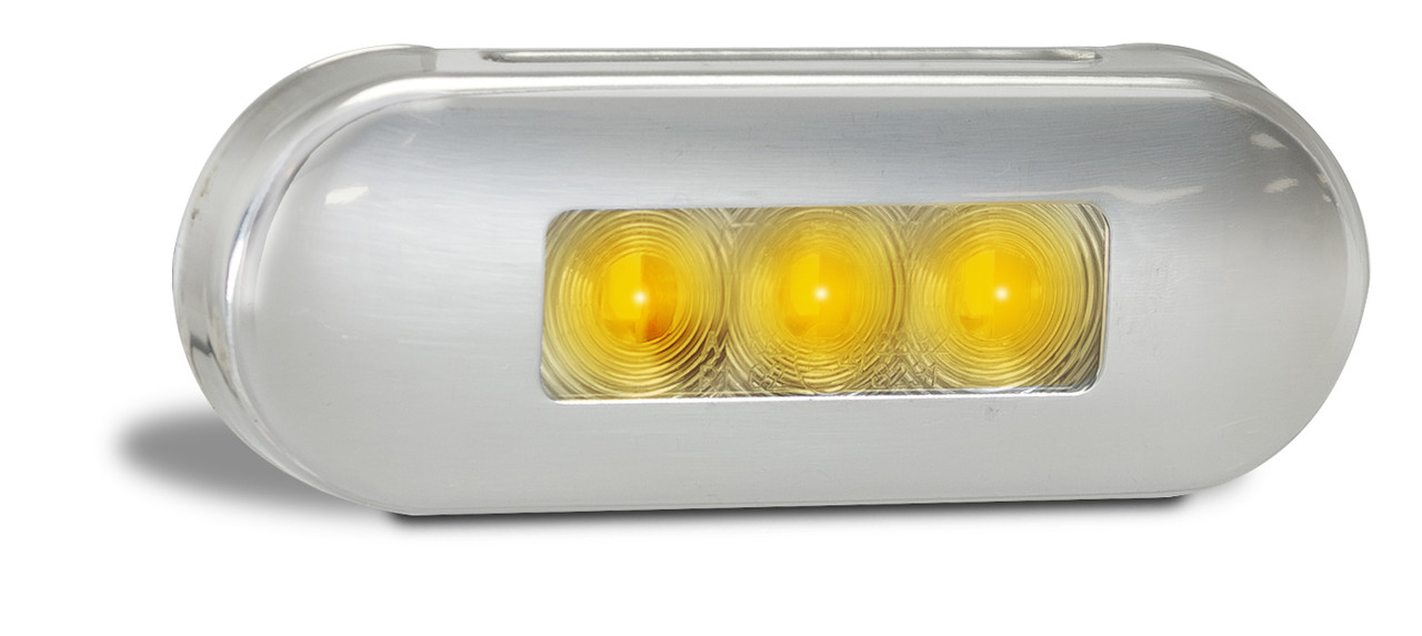 86AM - Side Marker Light. Clear Lens & Amber LED. Multi-Volt 12v & 24v Blister Single Pack Chrome Surrounding. Autolamp. Ultimate LED. 