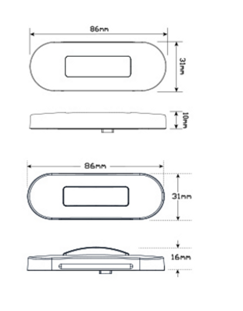 Line Drawing - 86AM - Side Marker Light. Clear Lens & Amber LED. Multi-Volt 12v & 24v Blister Single Pack Chrome Surrounding. Autolamp. Ultimate LED. 