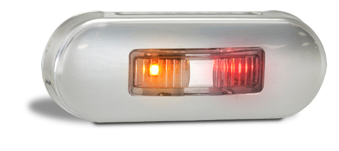 86ARM - Side Marker Light. Clear Lens & Amber & Red LED. Multi-Volt 12v & 24v Blister Single Pack Chrome Surrounding Amber and Red LED. Ultimate LED.