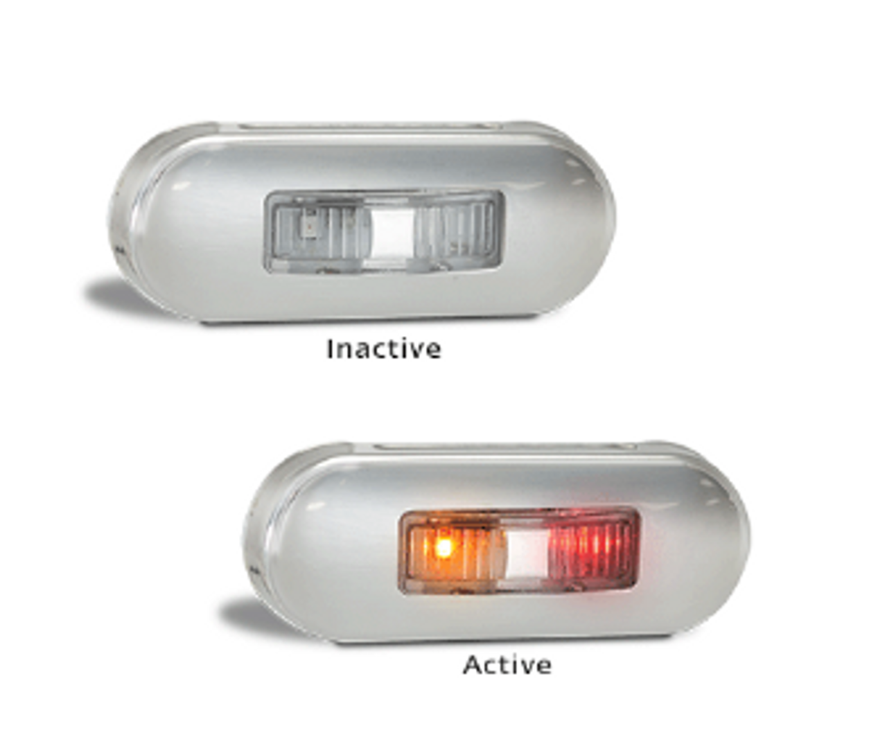 86ARM - Side Marker Light. Clear Lens & Amber & Red LED. Multi-Volt 12v & 24v Blister Single Pack Chrome Surrounding Amber and Red LED. Ultimate LED.