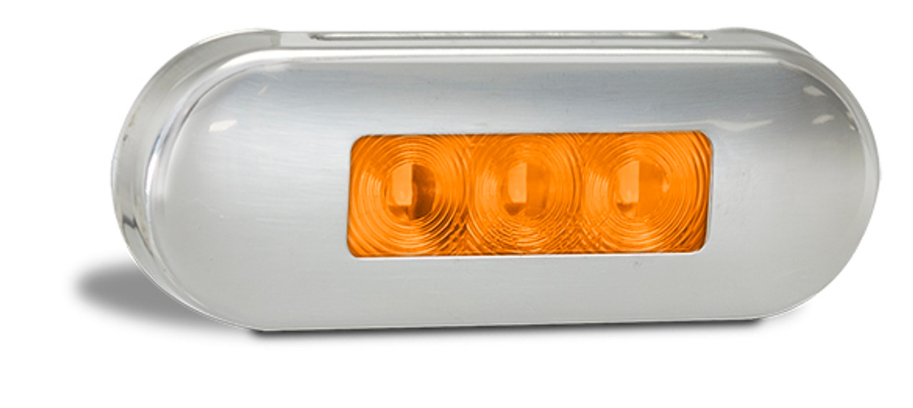 86AAM - Side Marker Light. Amber Lens & Amber LED. Multi-Volt 12v & 24v Blister Single Pack Chrome Surrounding. Autolamp. Ultimate LED. 