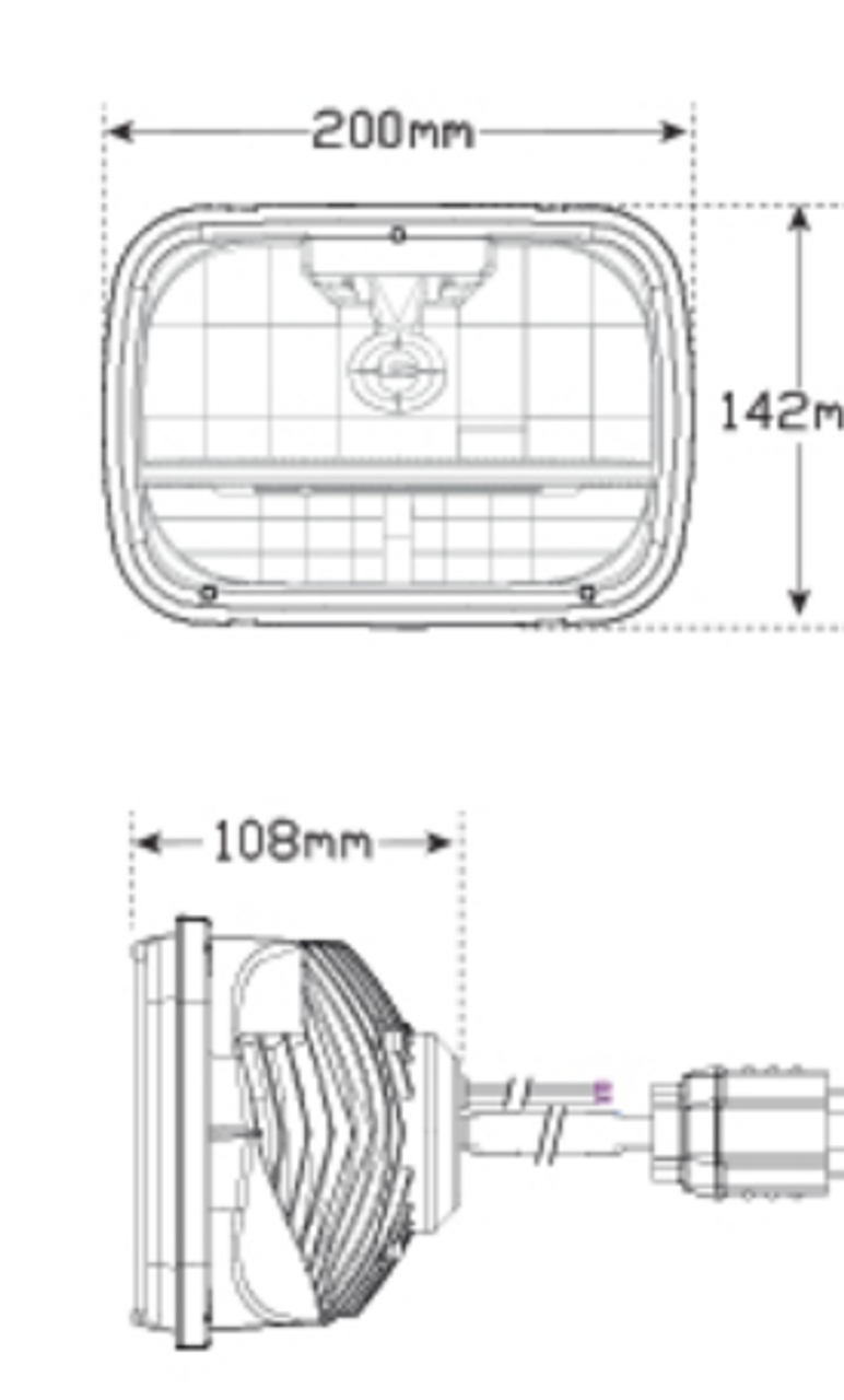 Line Drawing -  HL165 - 5 x 7' Sealed Beam Headlamp Low & High Beam with Park Function. Multi-Volt 10v & 32v Blister Twin Pack. LED Auto Lamps. Ultimate LED. 