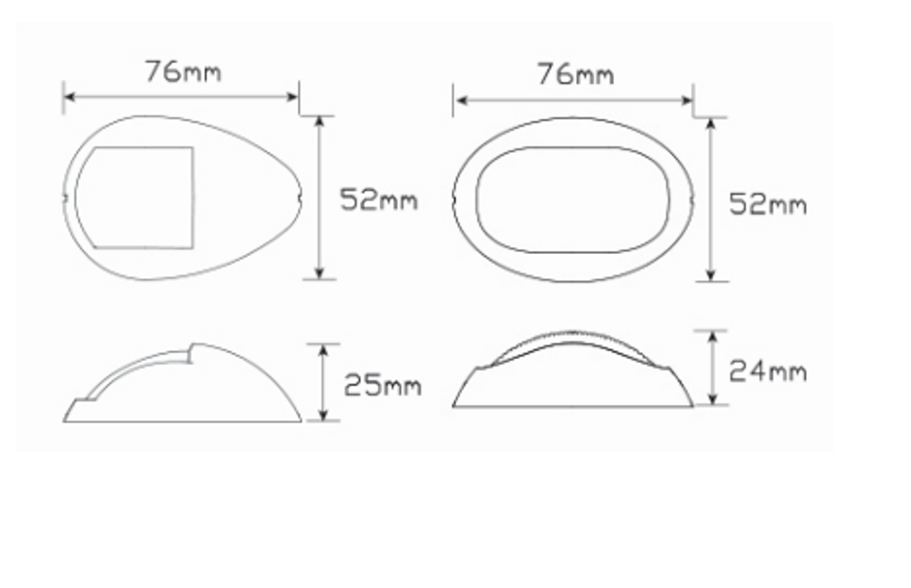 Line Drawing - 52WG - Navigational Lamps Green Single Pack Multi-Volt 12v & 24v White Housing. AL. Ultimate LED.