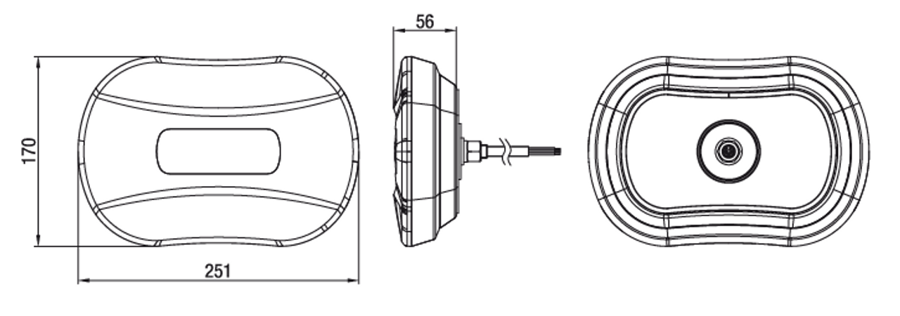 Line Drawing - RLB250Y - Low Profile Light Bar 10 Flash Pattern Functions Multi-volt Single Pack. RV Ultimate LED.