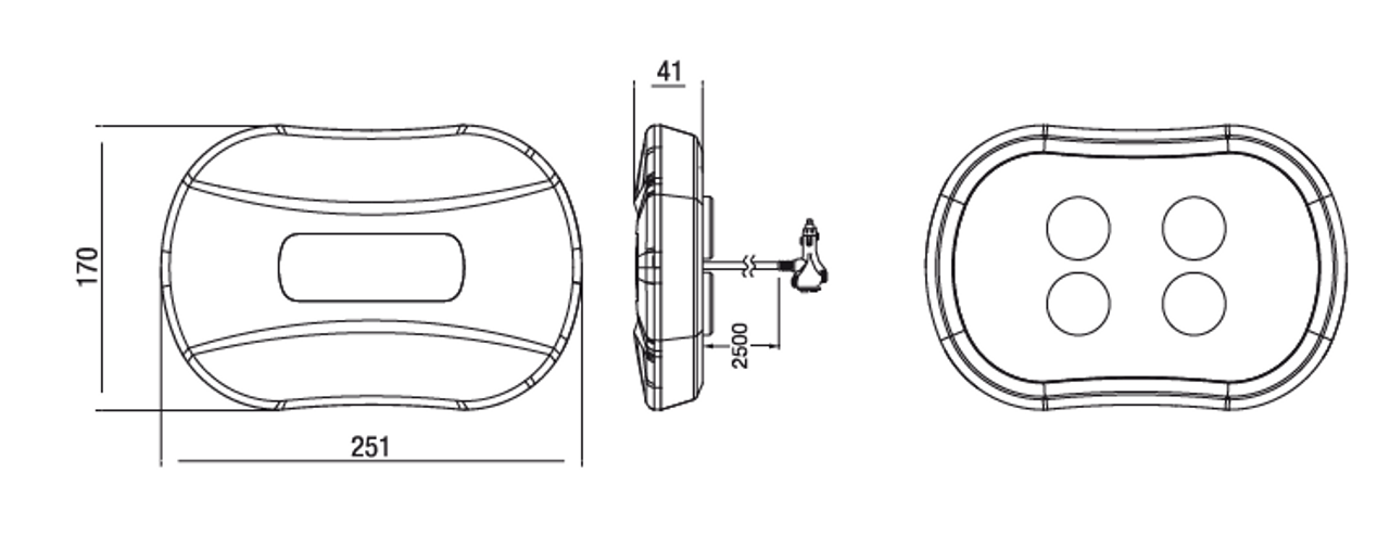 Line Drawing - RLB250MY - Low Profile Light Bar 10 Flash Pattern Functions Multi-volt Single Pack. RV Ultimate LED.