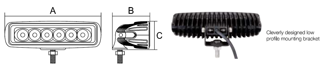 Line Drawing - RWL118S - LED Spot Work Light. 18 Watt Multi-Volt 10v & 30v. Rectangle RWL118S. RoadVision. Ultimate LED. 