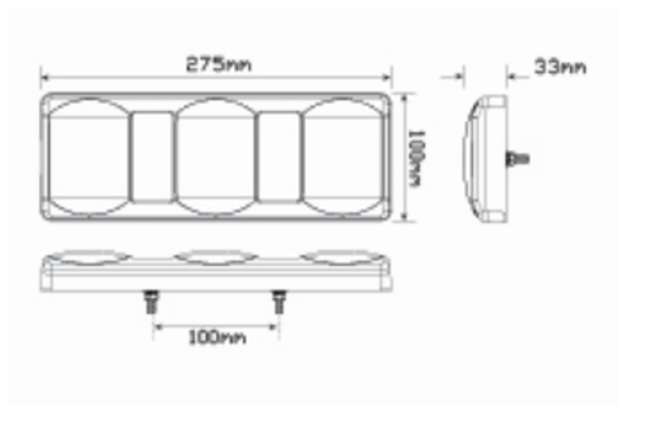 Line Drawing - 275GARWM - Stop, Tail, Indicator, Reverse Light with Reflector. Multi-Volt 12 & 24 Volt DC Blister Single Pack. LED Auto Lamps. Ultimate LED. 