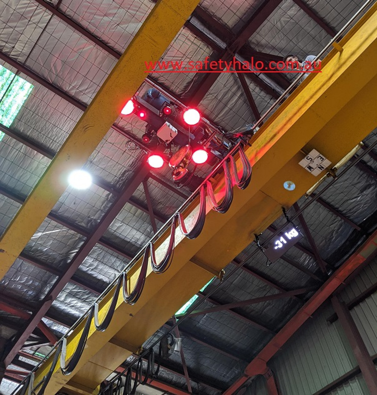 8. Overhead Crane Awareness Safety Halo Boundary Light System. LED Red Line Visual Boundary. Creating a Red Boundary Area Around the Hock and Load of the Crane. SHRLHD-S1 