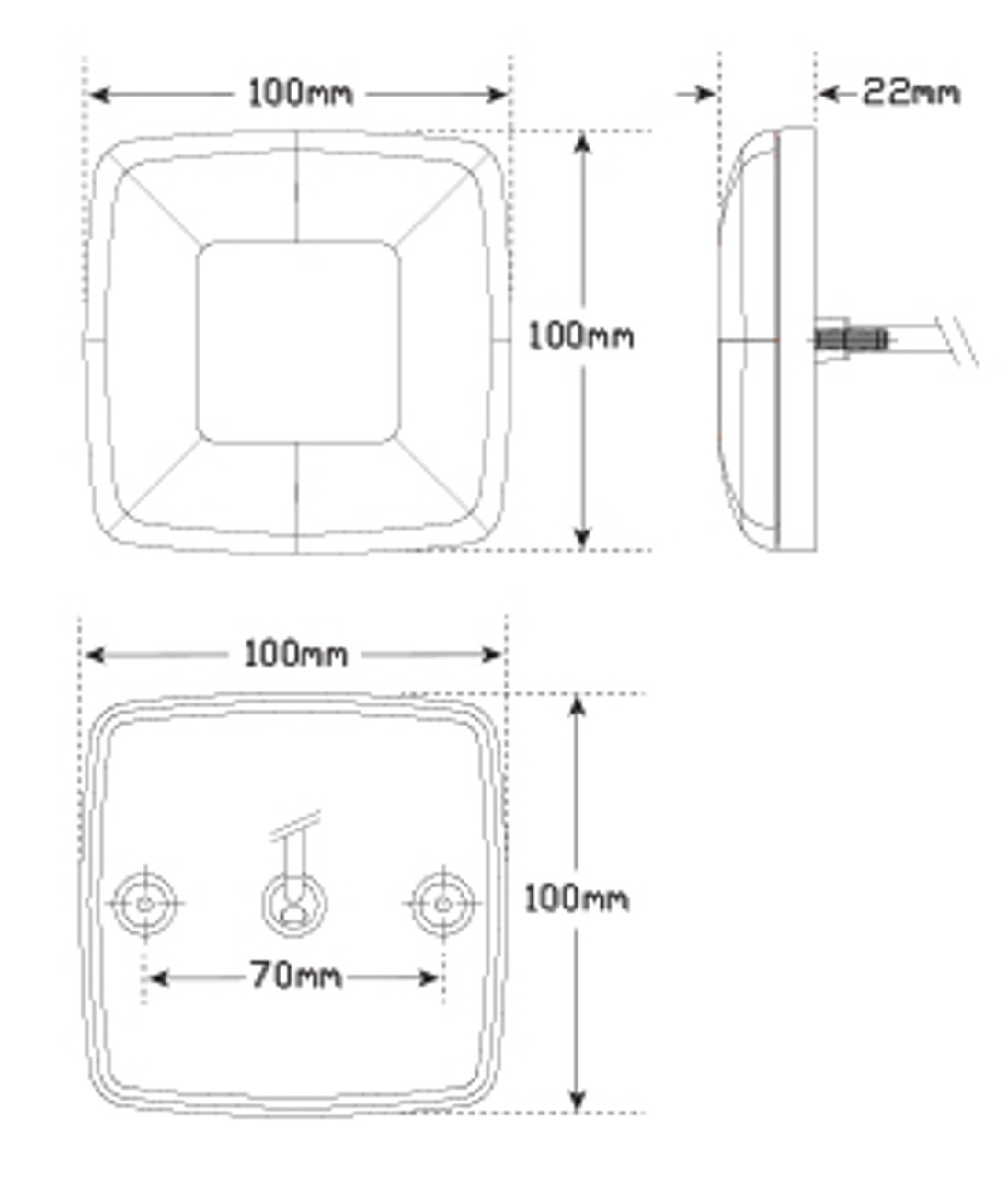 Line Drawing - 98BARLP2/5 - Stop Tail Indicator light with Reflector and Licence Plate Light, 5m cable Kit.  12v Twin pack. AL. Ultimate LED.