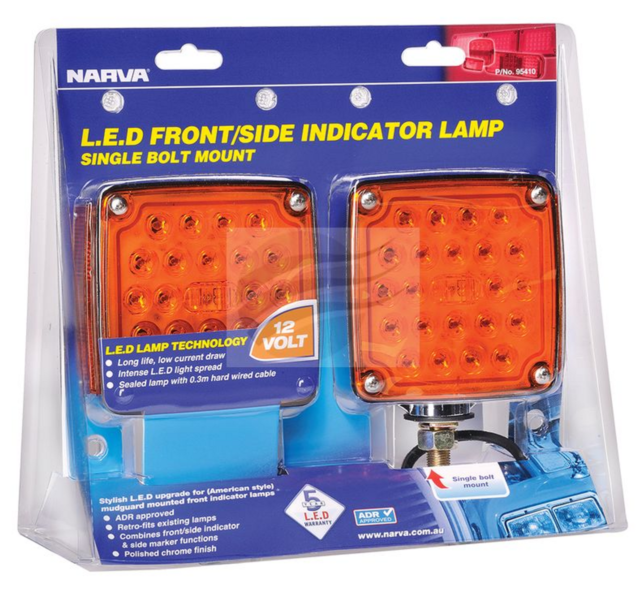 95410 - Narva Model 54 LED Front Direction and Supplementary Side Direction Indicator Lamp Kit. 12V Twin Pack. Narva. CD. Ultimate LED. 