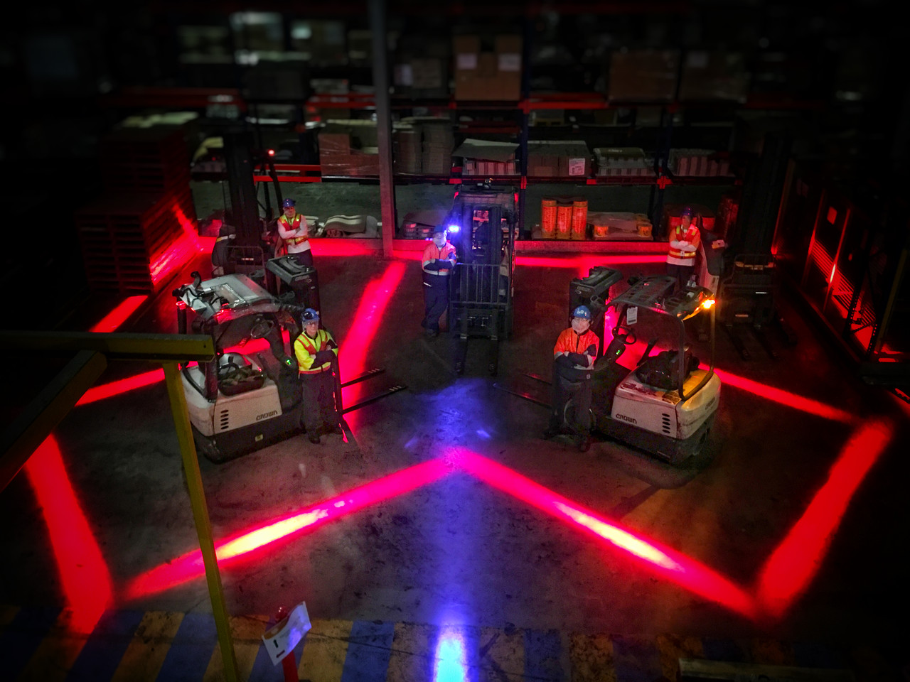 1. Red Danger Zone Area Warning Light System. Warehouse Pedestrian