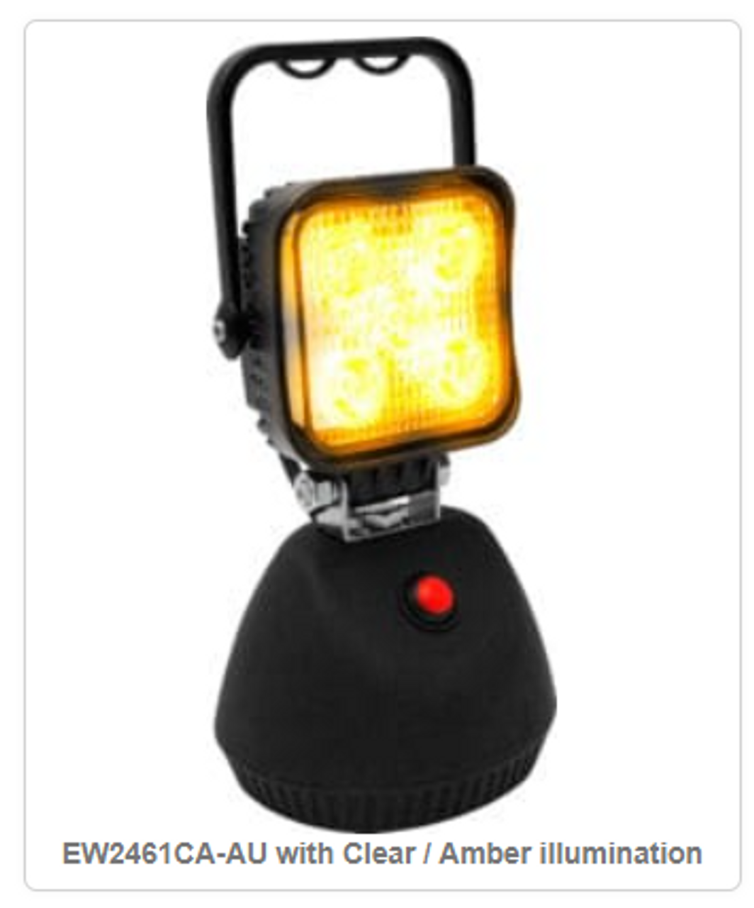 Battery Operated, Rechargeable, Magnetic Base, Flood Light. 12v or 24v DC and 240v AC Charger. White & Amber LED's with Emergency Strobe Amber Function