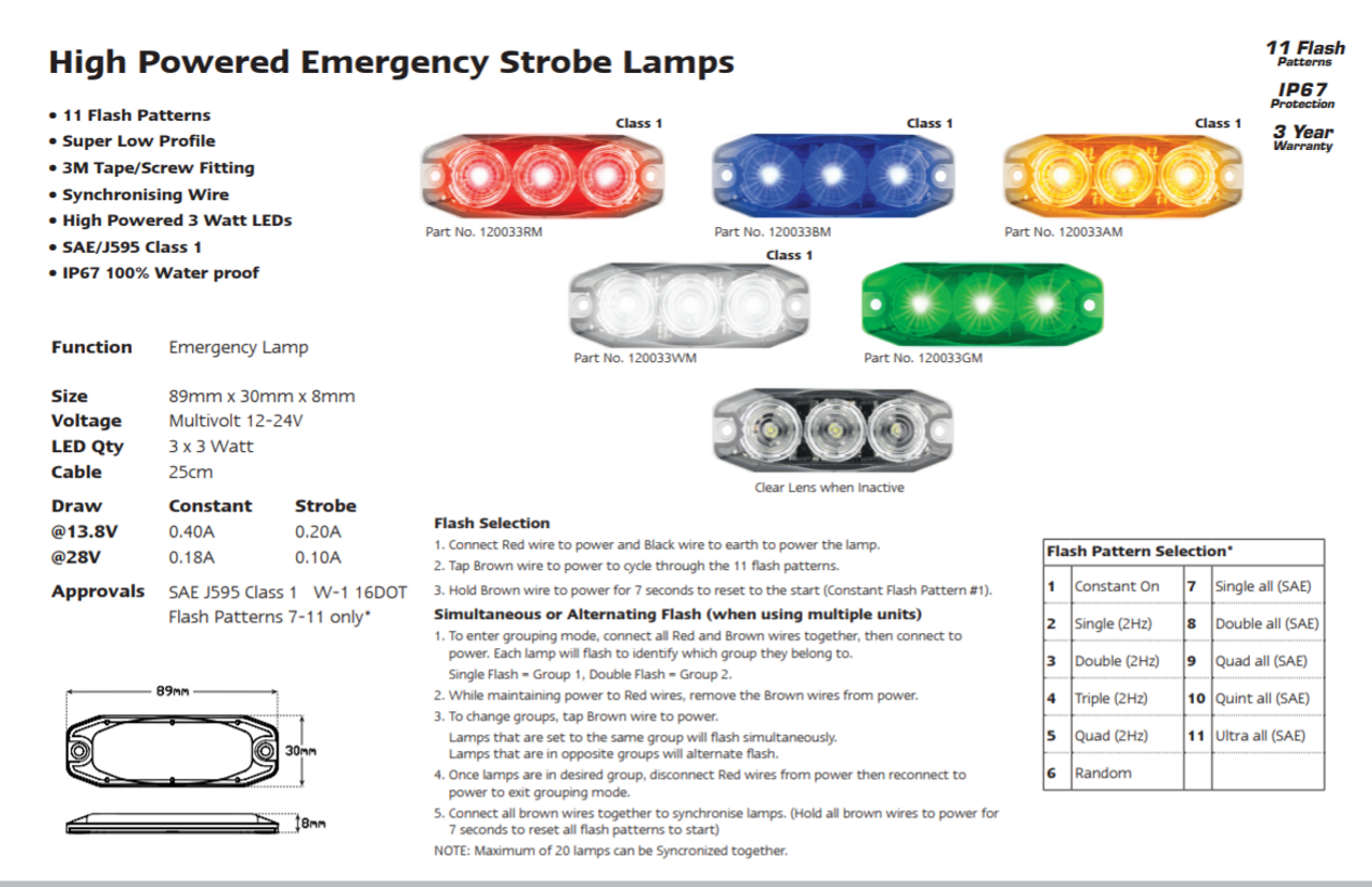 LED Strobe Module Lamp Blue. 11 Strobe Patterns Multi-Volt 12v 24 Volt 3M Tape or Screw On Fitting. Single Pack Clear Housing Clear Lens & Blue LED's Super Slim Line Light Go Stealth 120033BM