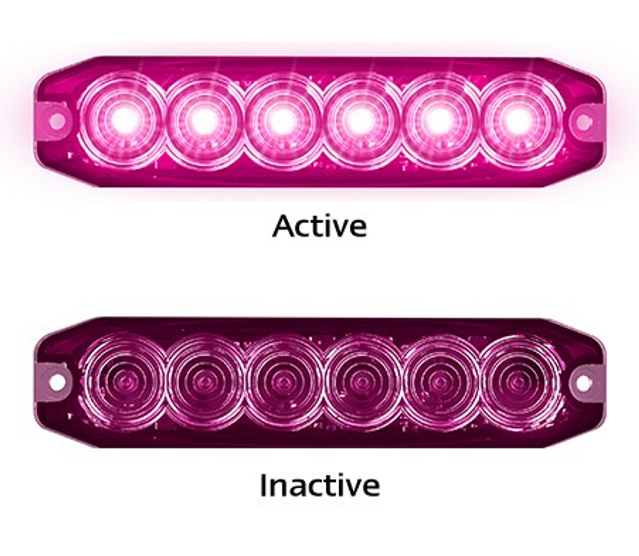 120035MGM - LED Strobe Module Lamp Magenta. 14 Strobe Patterns Multi-Volt 12v & 24 Volt 3M Tape or Screw On Fitting. Single Pack Clear Housing Magenta Lens & Magenta LED's Super Slim Line Light Go Stealth.  Autolamps. Ultimate LED.