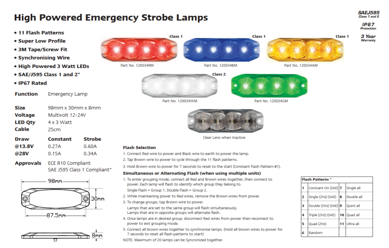 Emergency LED Strobe Module Lamp Red. 11 Strobe Patterns Multi-Volt 12v & 24 Volt 3M Tape or Screw On Fitting. Single Pack Clear Housing Clear Lens & Red LED's Super Slim Line Light. Go Stealth. 120034RM