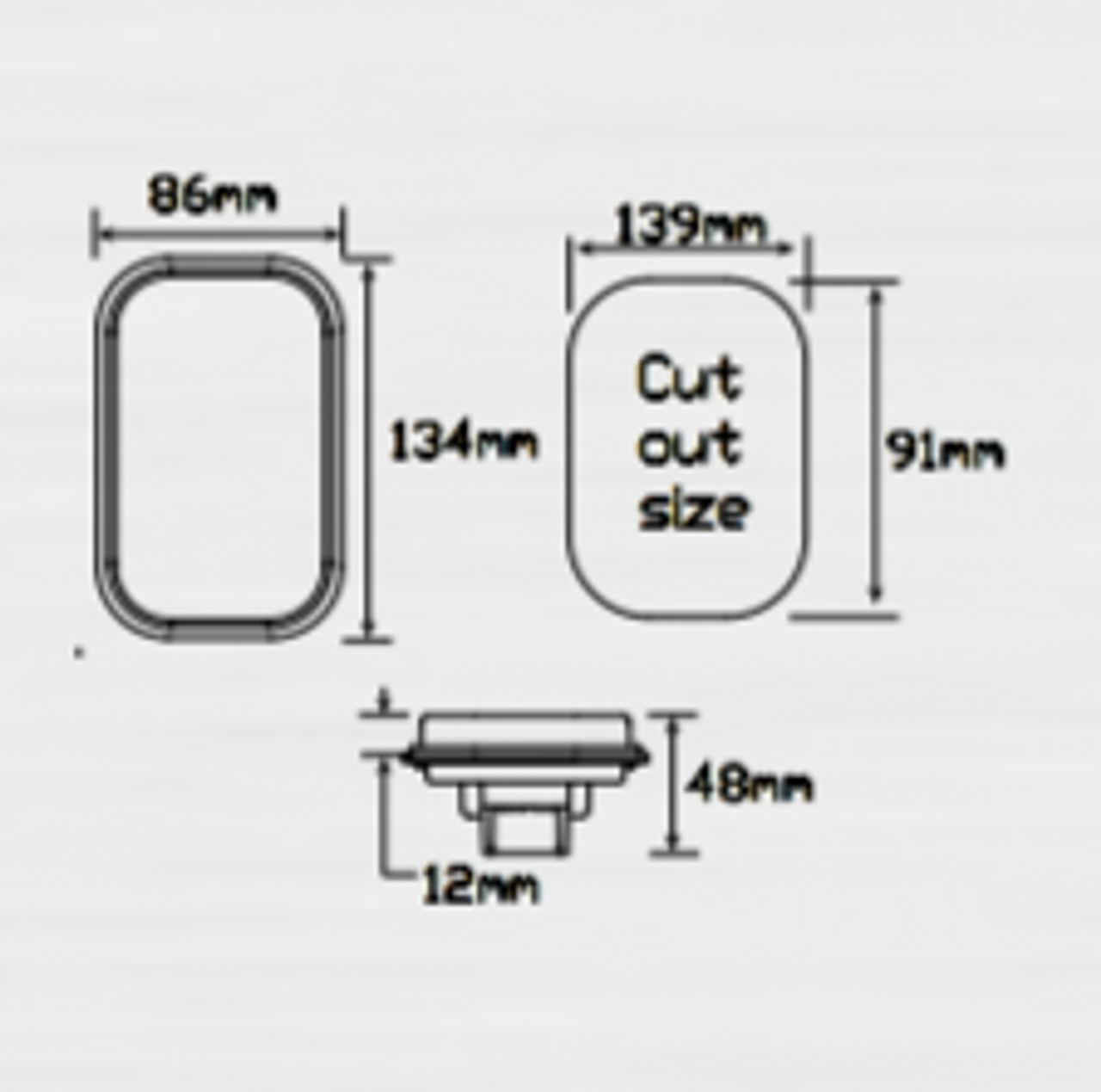 Line Drawing - 5940RMB - Stop Tail Light Rectangle Multi-Volt 12v & 24v Single Pack. AL. Ultimate LED. 